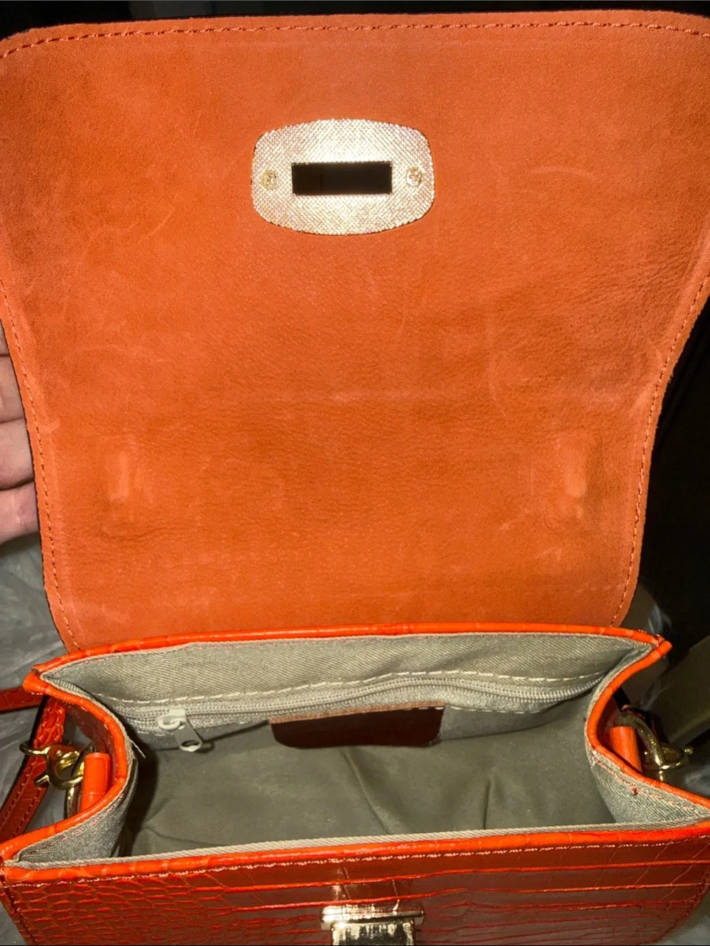 Orange Croc-Embossed Top Handle Bag - Unbranded